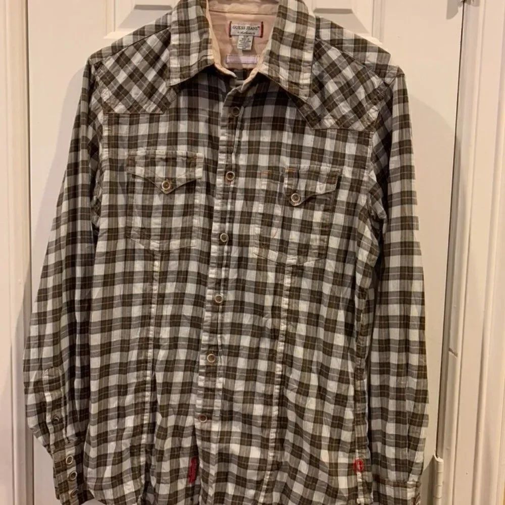 Guess Jeans Plaid Western Style Long Sleeve Shirt